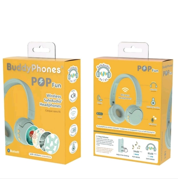 Teal BuddyPhones POP Fun Wireless Headphones With Stickers - Picture 1 of 4